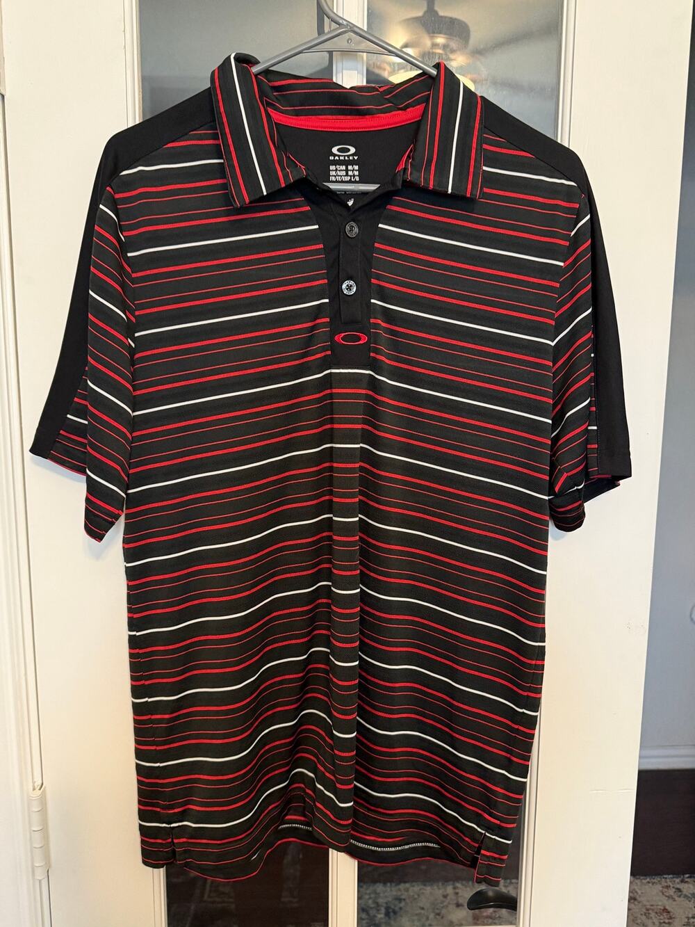Oakley Men’s Striped Performance Golf Polo Shirt Black Red White Size Medium